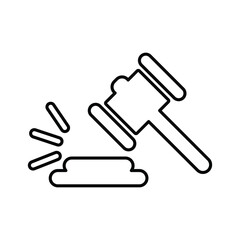 Adjudicate, hammer, justice icon. Line, outline design.