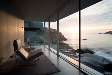 Modern, minimalist house in the breathtaking landscape of Norway, Generative AI