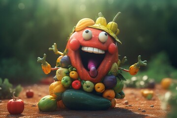 A cheerful character made of vegetables. Generative AI