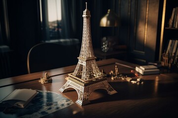 A 3D paper model of the Eiffel Tower in a digital render. Generative AI