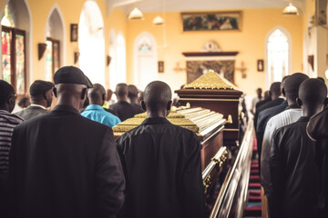 Crowd of people in funeral in Africa. Generative AI. - obrazy, fototapety, plakaty