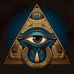 Magic talisman with Horus eye occult symbol. Egyptian Pyramid. Esoteric sign. generative AI - obrazy, fototapety, plakaty