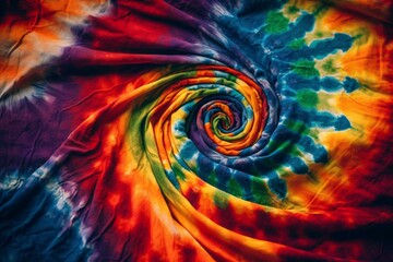 Colorful wallpaper with spiral tie-dye pattern reminiscent of hippie culture. Bursting with rainbow hues. Generative AI