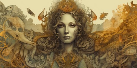 A banner of woman with a crown on her head 