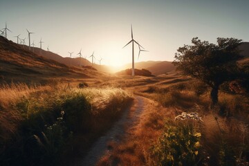 Producing sustainable energy with a home wind turbine system. Generative AI