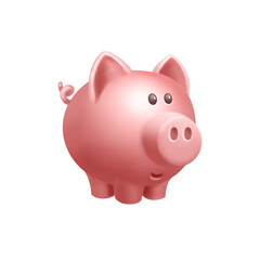 Realistic pink pig. Piggy 3d bank. Piggy bank with coins, financial savings concept. Vector cartoon