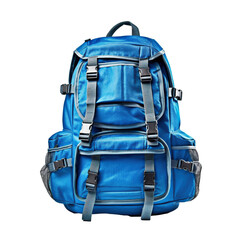 Blue backpack isolated on transparent background, created with generative AI