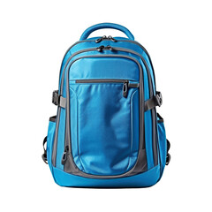 Blue backpack isolated on transparent background, created with generative AI