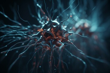 3D illustration of live neurons. Generative AI