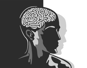 Human head with brain in grungy decoration