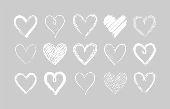Set of doodle hand drawn hearts. Cute sketched heart shaped design elements