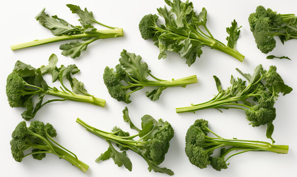 Broccoli rabes on a white background, Generative AI