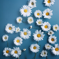 Cute Daisy Flowers Pattern On Blue Background Illustration