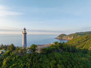 Fototapeta na wymiar Aerial view of Dai Lanh lighthouse at Mui Dien, Phu Yen, Vietnam