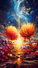 a majestic glowing flower landscape.  Generative AI	