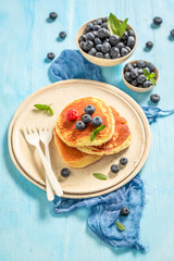 Homemade and delicious american pancakes for breakfast in morning.