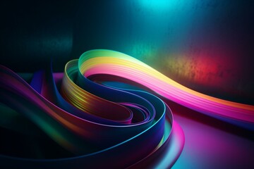 Vibrant abstract 3D background with neon ribbon and spectrum gradient. Generative AI