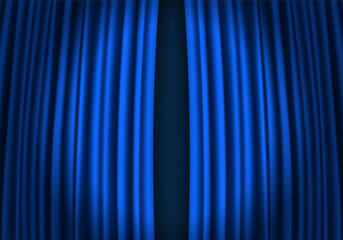 Blue curtain illuminated by spotlights. Velvet drapes. Vector illustration.