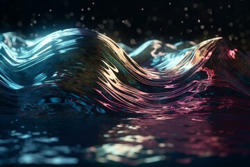 Shiny metallic iridescent wave in motion for design purposes. Generative AI