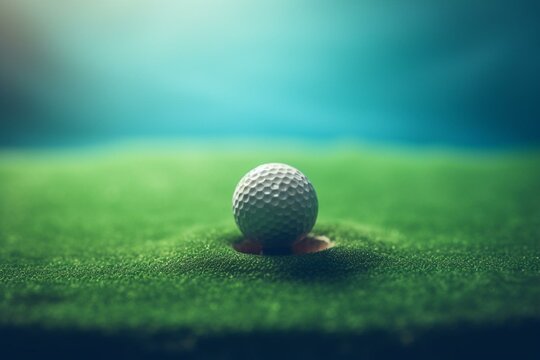 Square golf tournament image on blue and green background with room for text. Generative AI