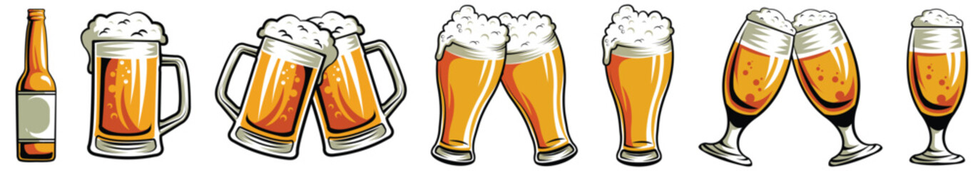 Beer glassware guide. Various types of beer glasses. Hand drawn vector illustration. - obrazy, fototapety, plakaty