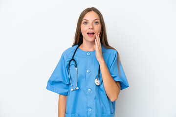 Young surgeon doctor Lithuanian woman isolated on white background with surprise and shocked facial expression