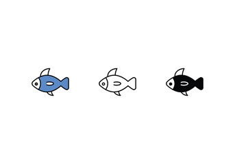 Fish Icons in three styles vector stock illustrations.sutiable mobile apps web and ui ux