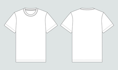 Short sleeve t shirt technical drawing fashion flat sketch vector illustration template front and back views