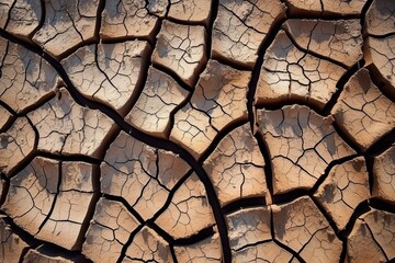 Image of cracked dry land, representing drought and climate change, lack of water and rain. Generative AI