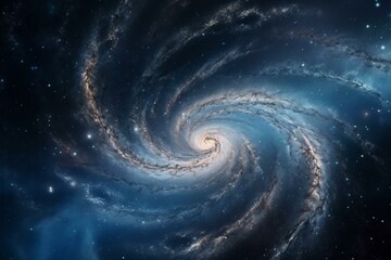 A spiral galaxy among an endless universe background. Generative AI