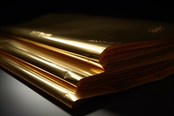 Three sheets of golden foil stacked. Generative AI