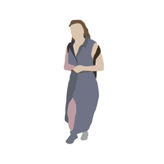 Vector drawing of a walking woman in summer clothes. Flat image. City infographic
