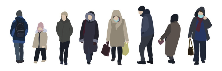 Set of images of different people in winter clothes. City flat infographic