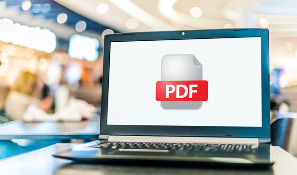 Laptop computer displaying icon of PDF file
