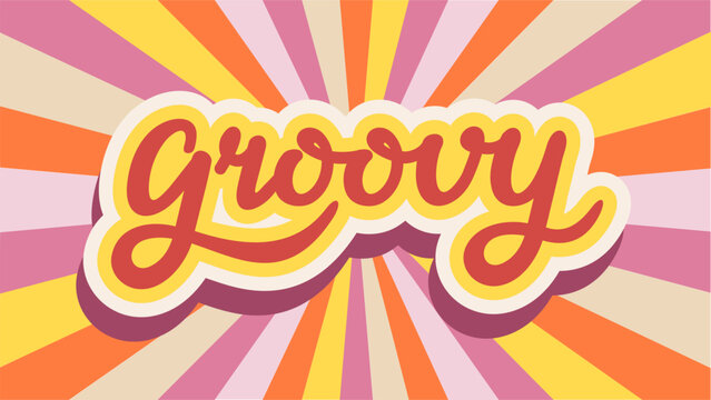Groovy word typography style illustration. Hippy psychedelic lettering. Groovy doodle typography sticker. Vintage concept. Hippie background for graphic tee t shirt logo. vector illustration