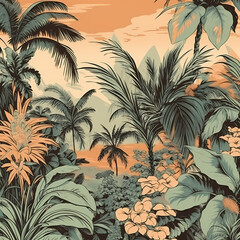 Wallpaper Pattern Of Tropical Plant Leaves Illustration