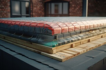 3D rendering of thermal insulation for a roof. Generative AI