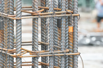 Steel Rebar DB20 connection with conector during column rebar work