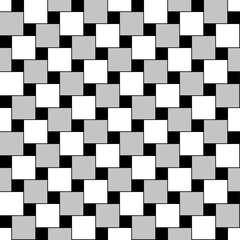 Square pattern, seamless tile, with geometrical-optical illusion. Special arranged squares, to appear no longer horizontally aligned, and slightly twisted, similar to a Zoellner or cafe wall illusion.