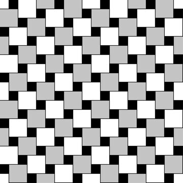 Square pattern, seamless tile, with geometrical-optical illusion. Special arranged squares, to appear no longer horizontally aligned, and slightly twisted, similar to a Zoellner or cafe wall illusion.