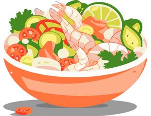 The Peruvian mixed ceviche is a traditional dish illustration