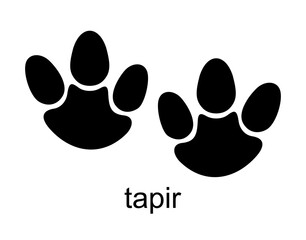 Tapir Footprint. Tapir track. Herbivorous animals from the order of ungulates Mammal animal. Black Silhouette Design. Vector illustration isolated on white background