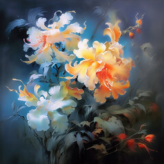 Oil painting flowers background, Ai generated