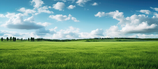 natural scenic panorama green field AI generated image - obrazy, fototapety, plakaty