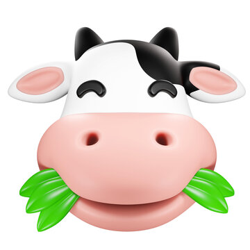 Cow, Expression and emoji, 3d rendering illustration.