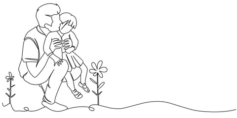 Fathers day line art style vector illustration, father and daughter ilne art illustration