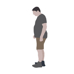 Vector drawing of a standing man in summer clothes. An elderly man with a big belly. Flat image. City infographic