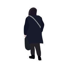 The girl is walking down the street in winter clothes. Vector flat city infographics.