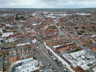 Fototapeta premium Town centre Stratford upon Avon England drone aerial view