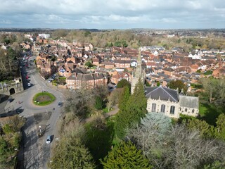 St Nicholas Church Warwick market town, Warwickshire UK Drone, Aerial, © Air Video UK 